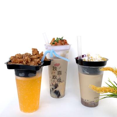 China Custom Logo Yogurt Milktea Boba Bubble Tea Reusable Plastic U-Shaped Cups Disposable / Eco-friendly Cup With Dish for sale