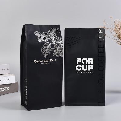 China 12oz Food Grade Waterproof Square Matte Black Ziplock Easy Tear Bottom Custom Coffee Bag Packaging With Valve for sale