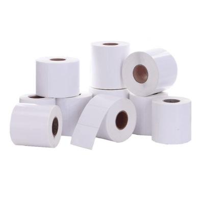 China Hot Sell Custom White 60*40 Adhesive Label Paper Adhesive Barcode Printer Label Sticker Paper Rolls For Shipping Barcode Label for sale