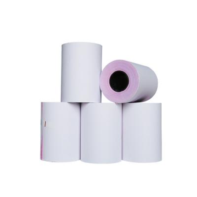 China 2Ply 75*60mm Thermal Printer Paper Receipt Roll NCR High Quality White And Red Carbonless Cash Register Paper Roll For POS Machine for sale