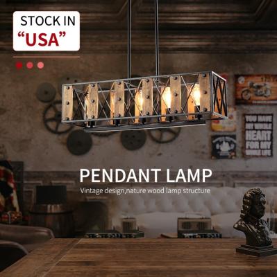 China New Modern HUAYI Design Vintage Iron E26 Rebate Lamp Chandelier Indoor Home Kitchen Nordic Wood Pendant Light for sale