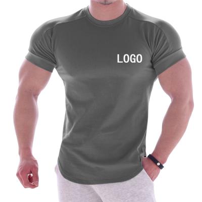 China New Quality Round Custom Logo Men's Anti-Shrink Round T-shirt Men's Elasticity Gym Workout Running Quick Dry T-shirts for sale