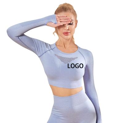 China Breathable Seamless Gym Crop Long Sleeve Solid Color Yoga Top Yoga Suit For Running Gym Yoga Training Organic Clothing for sale