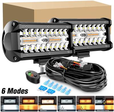 China 2PCS 7 Inch 120W LED Light Bar Aluminum Amber White Strobe Package 6