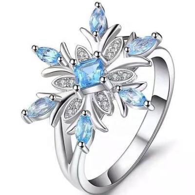 China Direct Cheap Jewelry Ring Snowflake Finger Ring Blue Silvery Stainless Zinc Alloy Sapphire Rings Fashion Christmas Factory Price TRENDY for sale