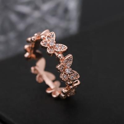 China Hotsale Design Rose Gold Silver Cubic Zirconia Nickel Free Butterfly Ring Adjustable Crystal Butterfly Ring for Women Girls for sale