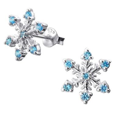 China Stylish Sterling Snowflake Drop Earrings TRENDY Christmas Gift Winter Stud Earrings With Inset Blue Zircon Stones for sale