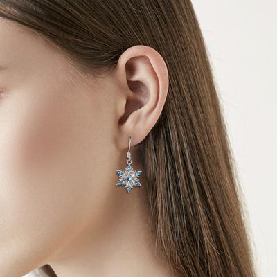 China Stylish Silver Sterling Snowflake Drop Earrings FASHIONABLE Zircon 925 Blue Stones Inset Pop Stud Earrings For Winter Christmas Gift for sale