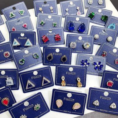 China Simple She Funs Wholesale Mixed Lots Small Stud Earrings Lots Zircon Color 925 Luxury Mixed Silver Needle Zircon Copper Mixed Ear Studs for sale