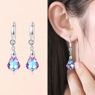 China Bohemia & Amazon ISS DIY Baroque Hot Selling Baroque S925 Leaf Style Silver Pin Colorful 100% Austrian Crystal Earrings For Fashion Women for sale