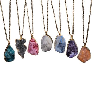 China Trendy Secret Original Natural Raw Amethyst Stone Energy Pendant Necklaces Gold Plated Quartz Crystal Wire Wrapped Necklace For Women for sale