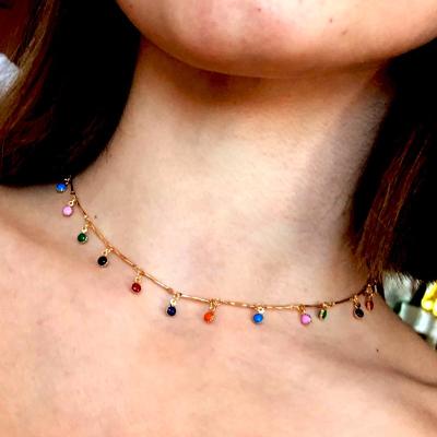 China Wholesale Fashion Bohemian Women Party Jewelry Gold Plated DIY Handmade Cute Necklace Charming Colorful Stone Chain Necklace for sale