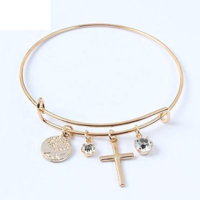 China Hot Sale Vintage Fashion Girls Accessories Jesus Cross Stainless Steel Bracelet 18k Gold Plated Tree Of Life For Girls Women for sale