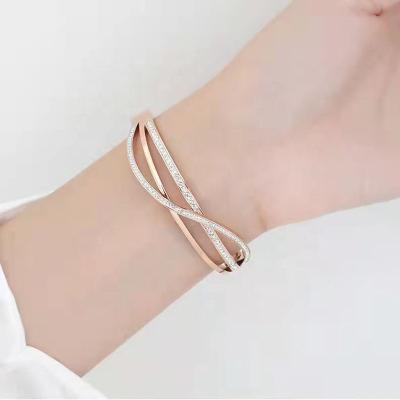 China Luxury Numeral Rose Gold Titanium Bangle Rome Korea 100% FASHIONABLE Stainless Titanium Women Bangle 18k Gold With Diamond for sale