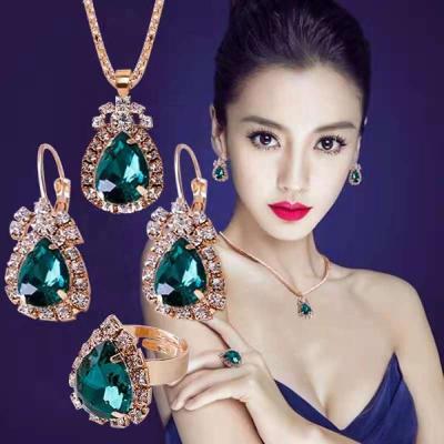 China Wholesale Diamond Fashion Women 316L Stainless Steel Bridal 18k Gold Plated Rose Gold Alloy Ring Necklace Earring Jewelry Set for sale