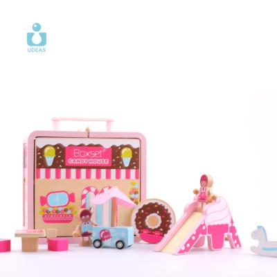 China Wooden Wooden Doll House Girls Pretend Play Toys Miniature Furniture for sale