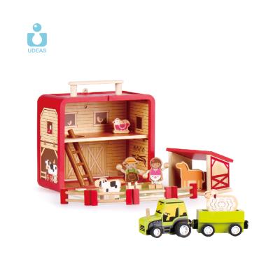 China Wooden Toy Barn Pretend Playing Montessori Farmhouse Wooden Educational Wooden Animals Set Kids Wooden Toys for sale