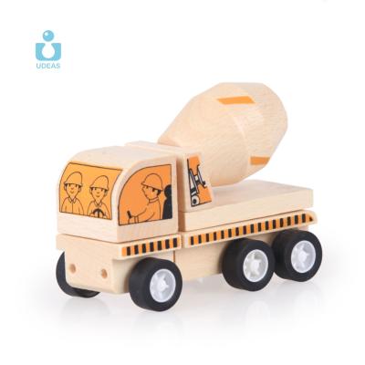 China Beech Wood Children's Assembly Pull Back Engineering Wooden Toys Baby Mixer Construction Truck Car Toddler Construction Toys Vehicles for sale