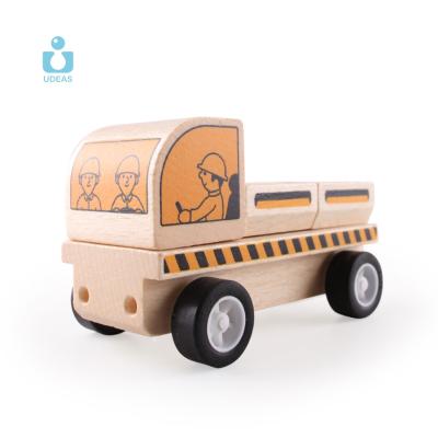 China Beech Wood Children's Assembly Pull Back Engineering Wooden Truck Car Toys Baby Wooden Kids Construction Toys Vehicles for sale