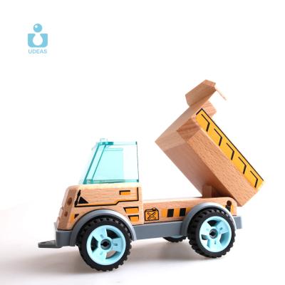 China Beech Wood DIY Children's Assembly Engineering Dump Truck Lorry Toys Baby Wooden Car Kids Construction Toys Wooden Vehicles for sale