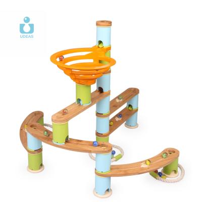 China DIY Wooden Marble Run Building Blocks Toy Game Set Track Wood Child Marble Eco-Friendly Bamboo Marble Building Blocks for sale