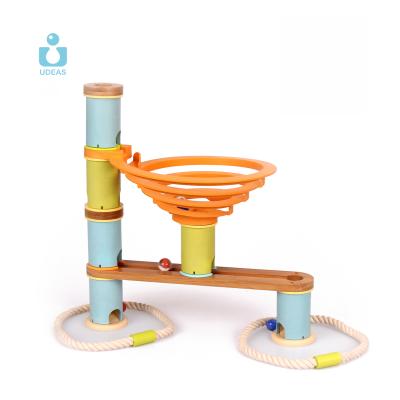 China Toy Game Set Building Blocks Toddler Kids Eco-Friendly Bamboo Wooden Marble Track Race Construction DIY Educational Toy for sale