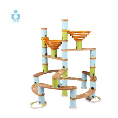 China Educational Marble Race Kids Toddler Toy Maze Game Building Blocks Set Eco Friendly Wood Marble Construction Toy Race Track for sale