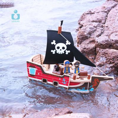 China DIY Beech Wooden Toys Assembly Wooden Educational Pirate Ship ToyvBoat Building Block Children's Wooden Building Toys for sale