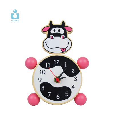 China 2021 Kids Teaching Smart Educational Toys High Quality Bamboo Animal Gift Wooden Udeas Wooden Wall Clock Table Clock for sale