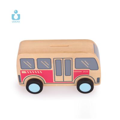 China Quality Wooden Educational Wooden Toy Kids Toy Car Children Bus Toys Piggy Bank Sets For Kids Wooden Car for sale