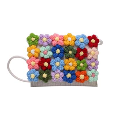 China 2022New Summer Holiday Women Beach Purse Crochet Handbag Bohemia Cute Flower Handmade Macrame Cross Body Flower Woven Round Embellish Shoulder Bag for sale