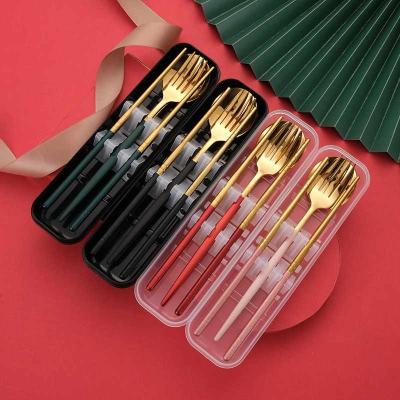 China Amazon Viable Hot Sale High Quality Flatware Sets For Outdoor Reusable Gold Metal Stainless Steel Spoon Fork Chopsticks Cutlery Sets for sale