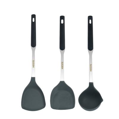 China Viable hot sale SUS304 stainless steel handle silicone kitchen cooking tools stand up kitchenware spatula silicone kitchen utensil set for sale