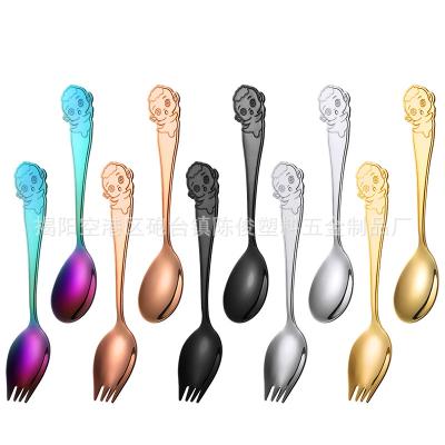 China Factory wholesale 304 stainless steel disposable children's tableware creative cartoon cute spoon forks for sale