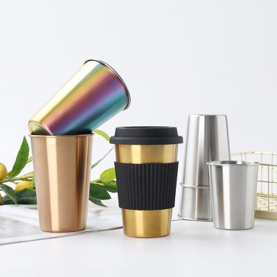 China Custom Wholesale Large Capacity Gold Metal Camp Travel Coffee Tea Beer Mug Stainless Steel Copper Black Printing Mugs for sale