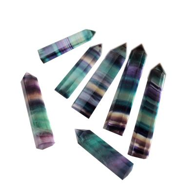 China Natural Crystal Stone Point Healing Hexagonal Hexagonal Quartz Crystal Colorful Striped Fluorite 4-7CM Magic Wand Treatment Stone from Europe for sale