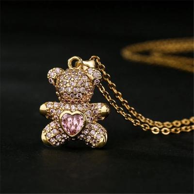 China Europe and America Vagzeb New Fashion 4 Colors Gold Color Lovely Bear Pendant Necklace For Women Girl AAA Zircon Wedding Jewelry Wholesale for sale