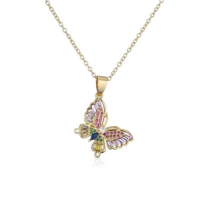 China Europe and America Gold Color Shining CZ Butterfly Necklace for Women Crystal Clavicle Chain Necklace Jewelry Colorful High Quality for sale