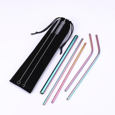 China Plastic 7 Pcs Reusable Straw High Quality 304 Stainless Steel Metal Drinking Straw With Cleaner Brush For Cups for sale