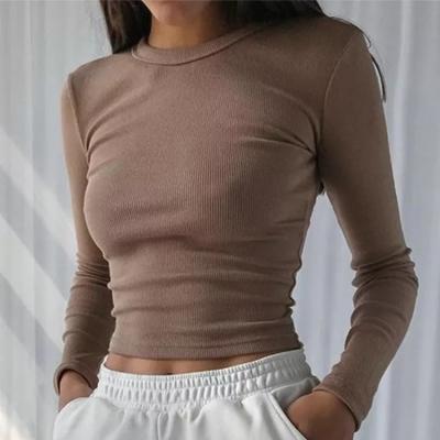 China QUICK DRY O neck long sleeve shirt women ribbed main spring casual thin skinny black 2022 basic white sexy cropped women's T-shirts for sale