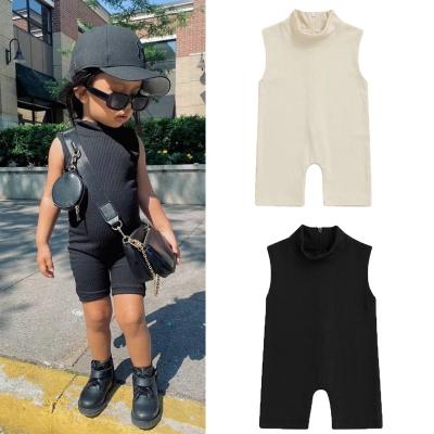 China Viable Summer Fashion Babies Overalls Pants 0-5Y Sleeveless Back Zipper Solid Elastic Playsuits for sale