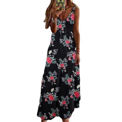 China 2021Latest design print anti-static ladies beach maxis summer flower women long casual outfits for sale