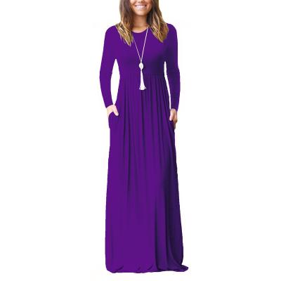 China 2021Hot Round Neck Anti-Static Pouch Long Sleeves Drop Waist Maxi Dress for sale