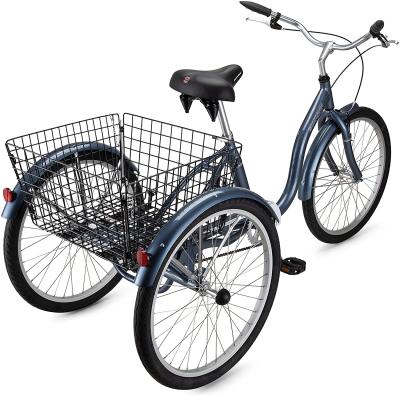 China 2022 Three Wheel Cruiser Bike24 26-Inch Aluminum Adjustable Tricycle WheelsCargo Basket Handlebar for sale