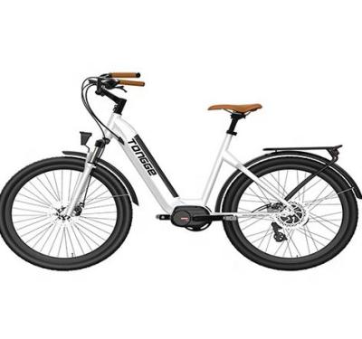 China Aluminum alloy 26 inch city electric bicycle mid motor, aluminum alloy damping front fork, 9 gears with rear seat for sale