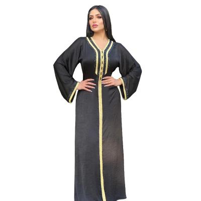 China Fashion Islamic Middle Eastern women's clothing dress hot rhinestone ribbon lace up Dubai Abaya temperament was long dress slim skirt for sale