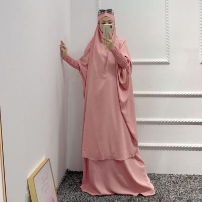 China New Fashion Design Plus Size OEM Custom Islamic Prayer Ramadan Plain Two Piece Jibab Telekung Sets For Muslim Women for sale