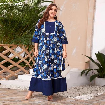 China Wholesale Fashion Arabic New Plus Size Half Sleeve Women's Muslim Loose Flower Style Ethnic Casual Dress for sale