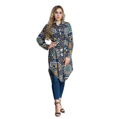 China Fashion Factory Price Long Sleeve Full Sleeve Muslim Lady Ethnic Floral Print Blouse Long Islamic Clothing Shirts for sale