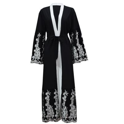 China 2020 fashion design black elegant lace front open abaya muslim dress for women and ladies for sale